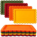 12Pcs Fall Plastic Serving Tray Red Orange Green Yellow Rectangle Dessert Display Tray Autumn Serving Food