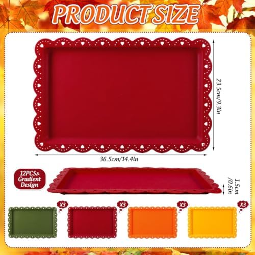 12Pcs Fall Plastic Serving Tray Red Orange Green Yellow Rectangle Dessert Display Tray Autumn Serving Food, alternate view 3