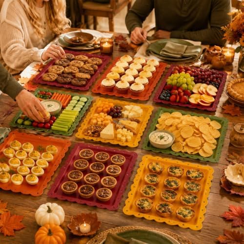 12Pcs Fall Plastic Serving Tray Red Orange Green Yellow Rectangle Dessert Display Tray Autumn Serving Food, alternate view 5