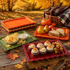 12Pcs Fall Plastic Serving Tray Red Orange Green Yellow Rectangle Dessert Display Tray Autumn Serving Food, alternate view 6