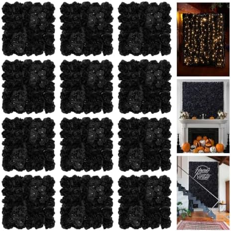 12pcs Flower Wall Backdrop 16.5"x16.5" Black Panel