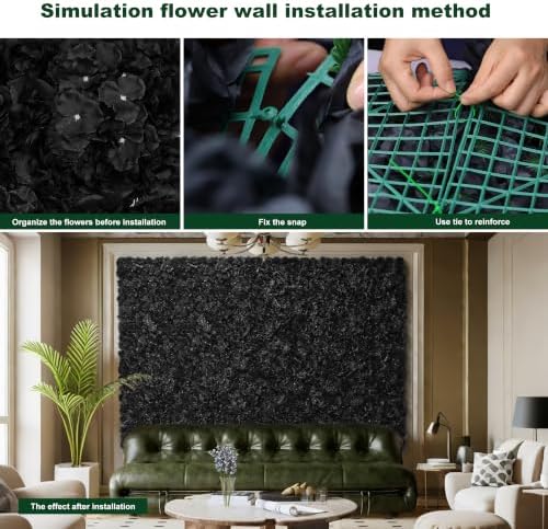 12pcs Flower Wall Backdrop 16.5"x16.5" Black Panel, alternate view 6
