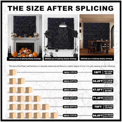 12pcs Flower Wall Backdrop 16.5"x16.5" Black Panel, alternate view 7