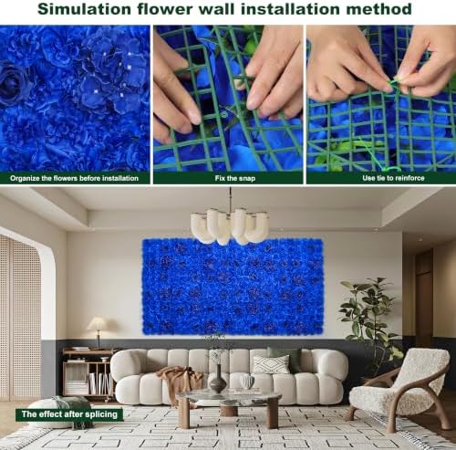 12pcs Flower Wall Backdrop 16.5"x16.5" Floral Panels- Bright Blue, alternate view 4