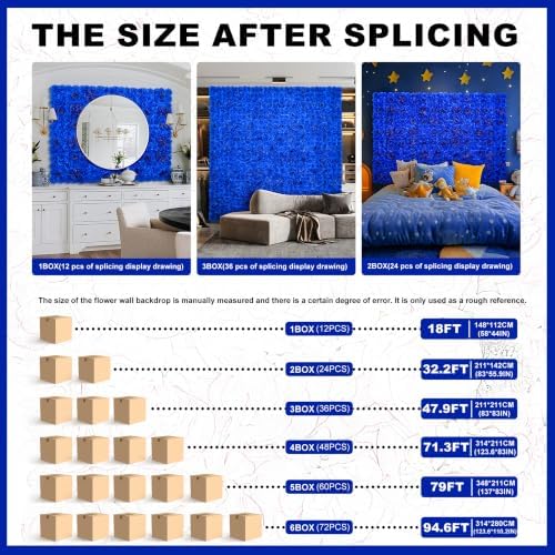 12pcs Flower Wall Backdrop 16.5"x16.5" Floral Panels- Bright Blue, alternate view 5