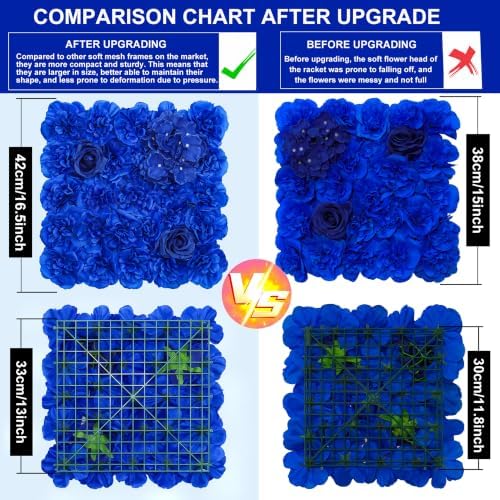 12pcs Flower Wall Backdrop 16.5"x16.5" Floral Panels- Bright Blue, alternate view 7