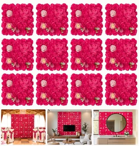 12pcs Flower Wall Backdrop 16.5"x16.5" Panel-Rose Red