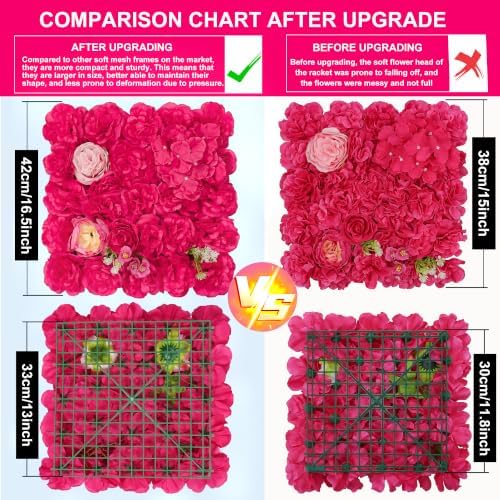 12pcs Flower Wall Backdrop 16.5"x16.5" Panel-Rose Red, alternate view 3