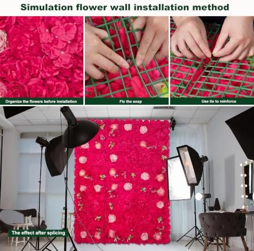 12pcs Flower Wall Backdrop 16.5"x16.5" Panel-Rose Red, alternate view 5