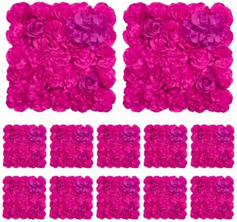 12pcs Flowers Wall Backdrop 16.5"x16.5" Artificial Floral Panels
