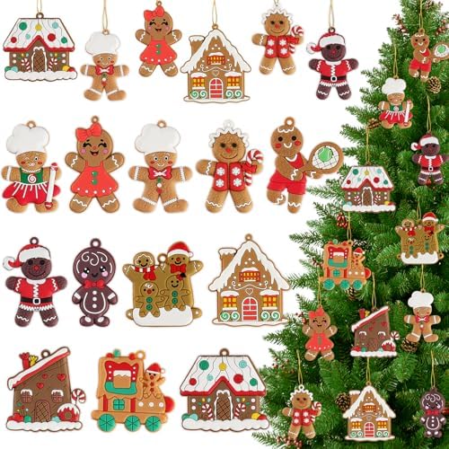 12pcs Gingerbread Man Ornaments for Christmas Tree, Assorted Gingerbread Figurines Decorations with Gingerbreads