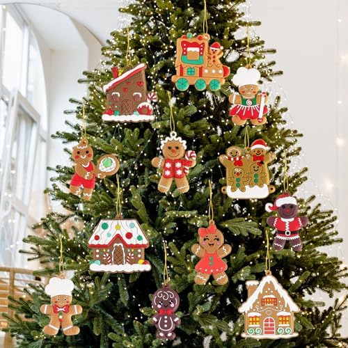 12pcs Gingerbread Man Ornaments for Christmas Tree, Assorted Gingerbread Figurines Decorations with Gingerbreads, alternate