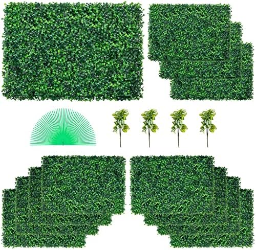 12PCS Grass Wall Panels, 24 x 16 in for 32 Sq Ft, Boxwood Hedge Wall Panels Artificial Grass Backdrop Wall, 1.6