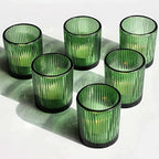 12pcs Green Candle Holder Ribbed Glass, Votive Candle Holders Bulk in Green