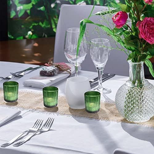 12pcs Green Candle Holder Ribbed Glass, Votive Candle Holders Bulk in Green, alternate view 4