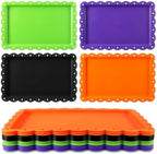 12Pcs Halloween Plastic Serving Trays with Wavy Edge in Black Orange Purple Green