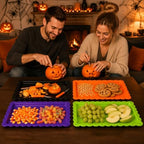 12Pcs Halloween Plastic Serving Trays with Wavy Edge in Black Orange Purple Green, alternate view 2