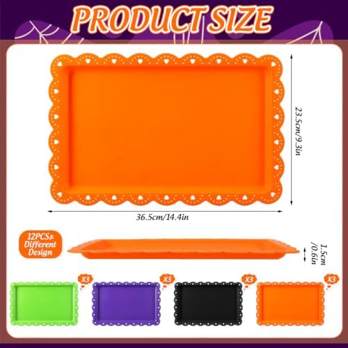 12Pcs Halloween Plastic Serving Trays with Wavy Edge in Black Orange Purple Green, alternate view 3