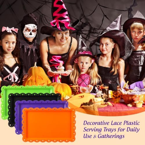 12Pcs Halloween Plastic Serving Trays with Wavy Edge in Black Orange Purple Green, alternate view 5