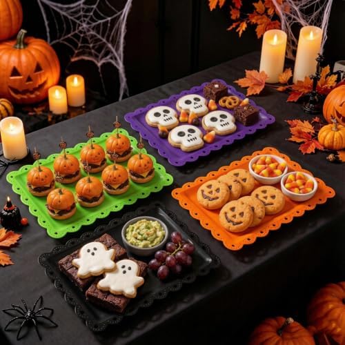 12Pcs Halloween Plastic Serving Trays with Wavy Edge in Black Orange Purple Green, alternate view 6