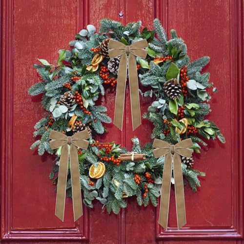 12Pcs Neutral Velvet Ribbon Bows Christmas Tree Decorations,5in x 10in Vintage Xmas Ornaments for Tree Home, alternate view 6