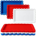 12Pcs Patriotic Plastic Serving Tray Red Blue White Rectangle Serving Dish 4th of July Dessert Display Tray