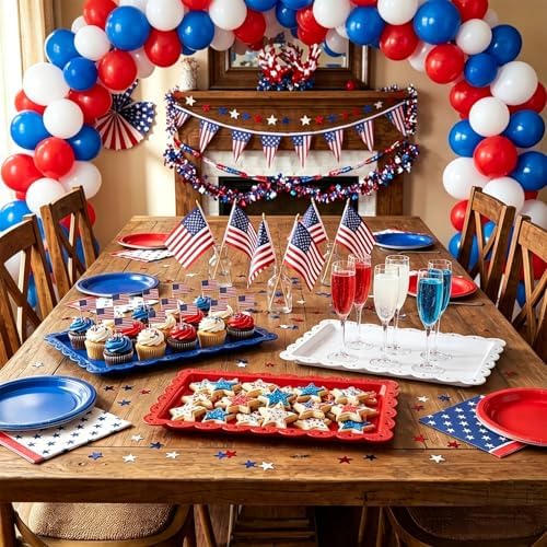 12Pcs Patriotic Plastic Serving Tray Red Blue White Rectangle Serving Dish 4th of July Dessert Display Tray, alternate view 2