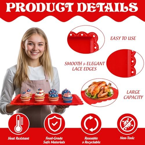 12Pcs Patriotic Plastic Serving Tray Red Blue White Rectangle Serving Dish 4th of July Dessert Display Tray, alternate view 4