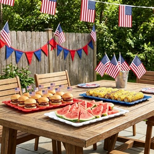 12Pcs Patriotic Plastic Serving Tray Red Blue White Rectangle Serving Dish 4th of July Dessert Display Tray, alternate view 6