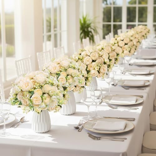 12pcs Peonies Artificial Flowers Bouquet, Lifelike Silk Fake Peonies with Stems for Home Table Centerpieces, alternate view 2