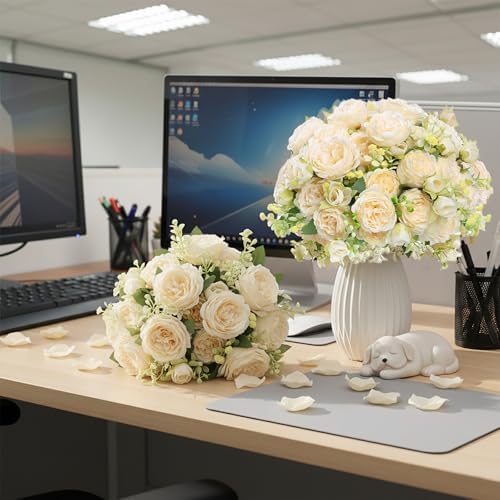 12pcs Peonies Artificial Flowers Bouquet, Lifelike Silk Fake Peonies with Stems for Home Table Centerpieces, alternate view 3