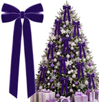 12Pcs Purple Velvet Ribbon Bows Christmas Tree Decorations,5in x 10in Xmas Ornaments for Tree Home Party Front
