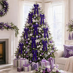 12Pcs Purple Velvet Ribbon Bows Christmas Tree Decorations,5in x 10in Xmas Ornaments for Tree Home Party Front, alternate