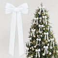 12Pcs White Velvet Ribbon Bows Christmas Tree Decorations,5in x 10in Xmas Ornaments for Tree Home Party Front