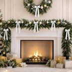 12Pcs White Velvet Ribbon Bows Christmas Tree Decorations,5in x 10in Xmas Ornaments for Tree Home Party Front, alternate view