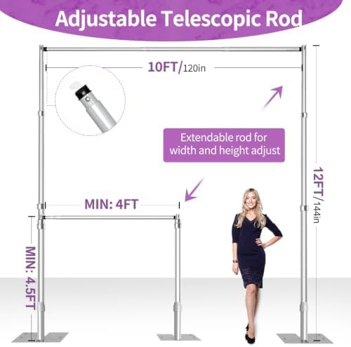 12x10 Pipe and Drape Stand Kit, Heavy Duty Backdrop Stand Adjustable, Sturdy Metal Back Drop Decoration Frame, alternate view