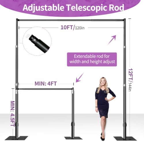 12x10 Pipe and Drape Stand Kit, Heavy Duty Backdrop Stand Adjustable, Sturdy Metal Back Drop Decoration Frame, alternate view