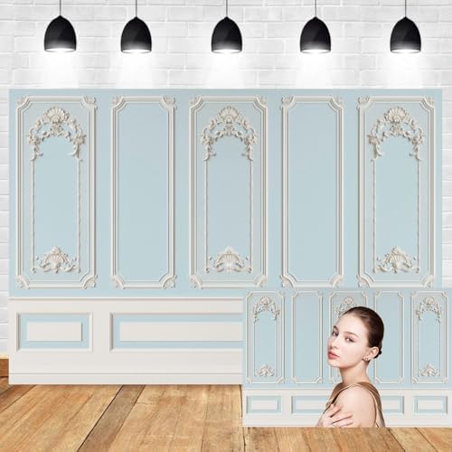 12x10ft Blue White Vintage Room Inside Backdrop European Frame Modern House French Castle Cementery Wall Retro