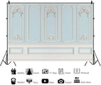 12x10ft Blue White Vintage Room Inside Backdrop European Frame Modern House French Castle Cementery Wall Retro, alternate