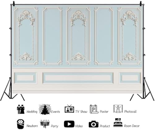12x10ft Blue White Vintage Room Inside Backdrop European Frame Modern House French Castle Cementery Wall Retro, alternate
