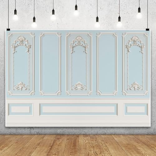 12x10ft Blue White Vintage Room Inside Backdrop European Frame Modern House French Castle Cementery Wall Retro, alternate