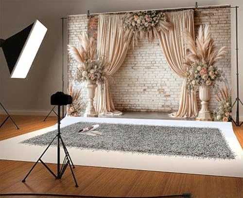 12X10ft Boho Floral Wedding Backdrop Vintage Flowers Brick Wall Background Photography Backdrops for Parties, alternate view