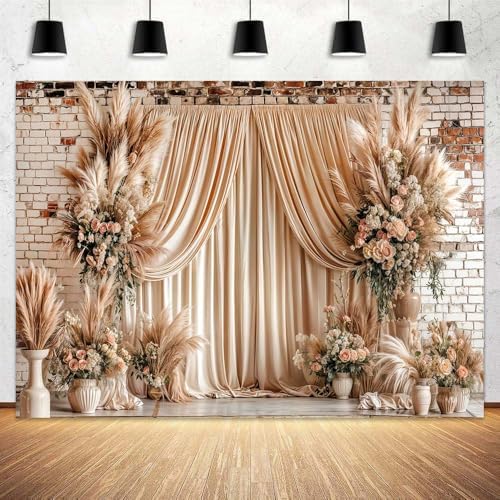 12X10ft Boho Floral Wedding Backdrop Wall Background Photography Beige Vintage Flowers Backdrops for Parties
