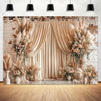 12X10ft Boho Floral Wedding Backdrop Wall Background Photography Beige Vintage Flowers Backdrops for Parties