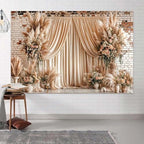 12X10ft Boho Floral Wedding Backdrop Wall Background Photography Beige Vintage Flowers Backdrops for Parties, alternate view