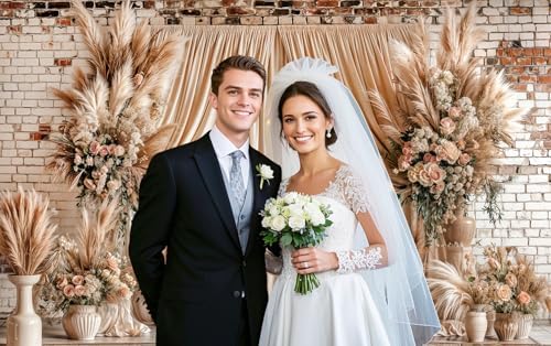 12X10ft Boho Floral Wedding Backdrop Wall Background Photography Beige Vintage Flowers Backdrops for Parties, alternate view