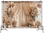 12X10ft Boho Floral Wedding Backdrop Wall Background Photography Beige Vintage Flowers Backdrops for Parties, alternate view