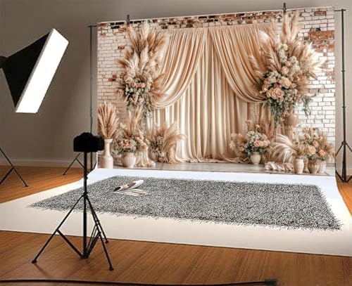 12X10ft Boho Floral Wedding Backdrop Wall Background Photography Beige Vintage Flowers Backdrops for Parties, alternate view