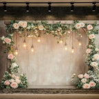 12x10ft Country Wedding Photography Backdrop Floral Rustic Roses Farmhouse Wooden Door Backdrop Pink Flower, alternate view 2