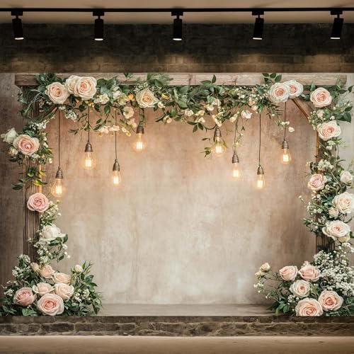 12x10ft Country Wedding Photography Backdrop Floral Rustic Roses Farmhouse Wooden Door Backdrop Pink Flower, alternate view 2
